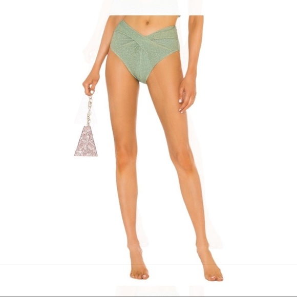 New! Beach Riot zuri twist front shimmer bikini bottom emerald 14071 - Picture 1 of 14